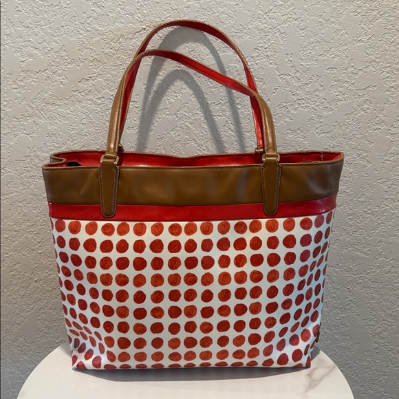 Coach Orange Coated Canvas & Leather Painted Dot Tote - Picture 1 of 1